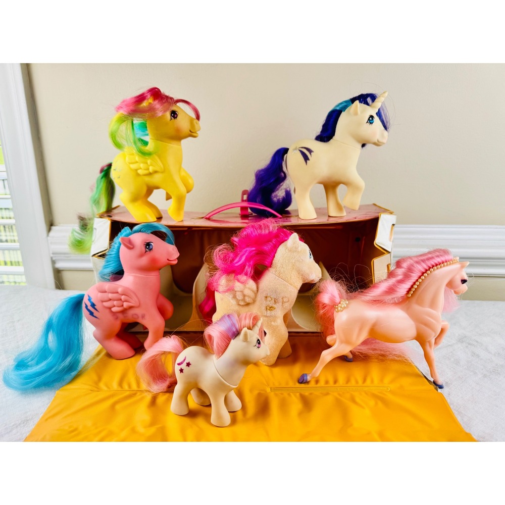 Vintage My Little Pony Mixed Lot 6 Figures & 1983 Vinyl Carry Case Hasbro 80s